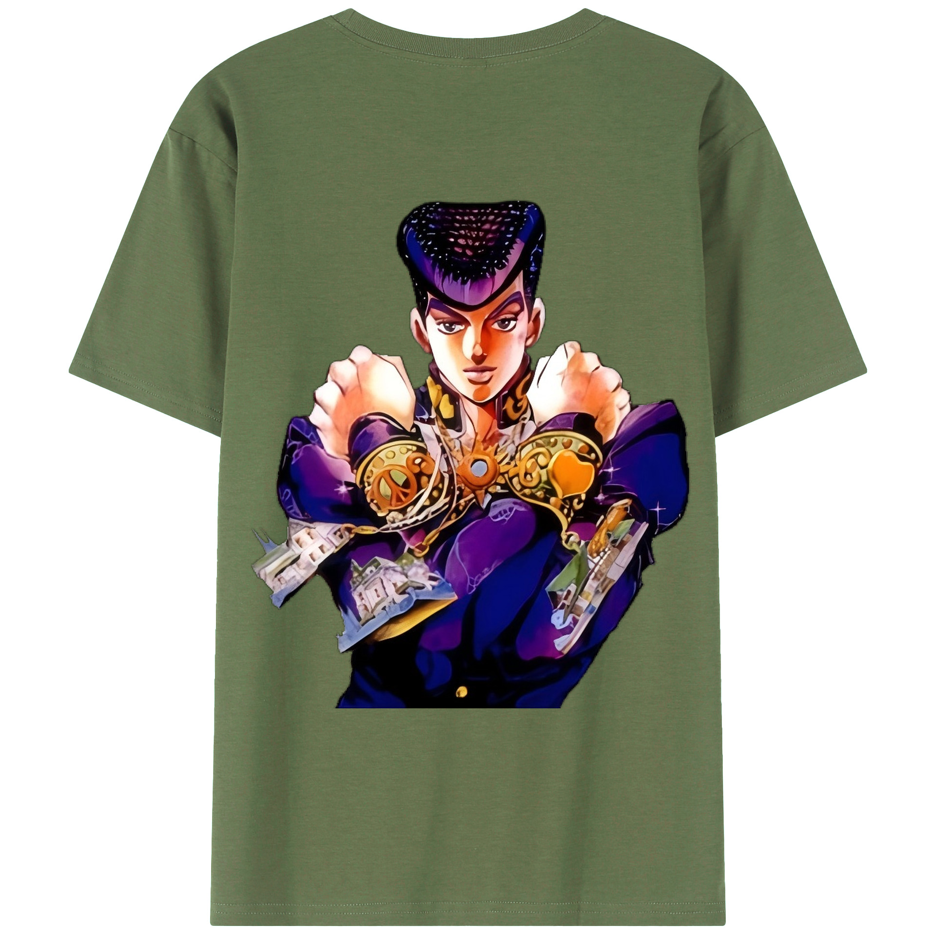 （画像用） ジョジョの奇妙な冒険 ひがしかた じょうすけ JoJo's Bizarre Adventure Higashikata Josuke 綿100％ メンズ半袖Tシャツ（バックプリント） 通気性